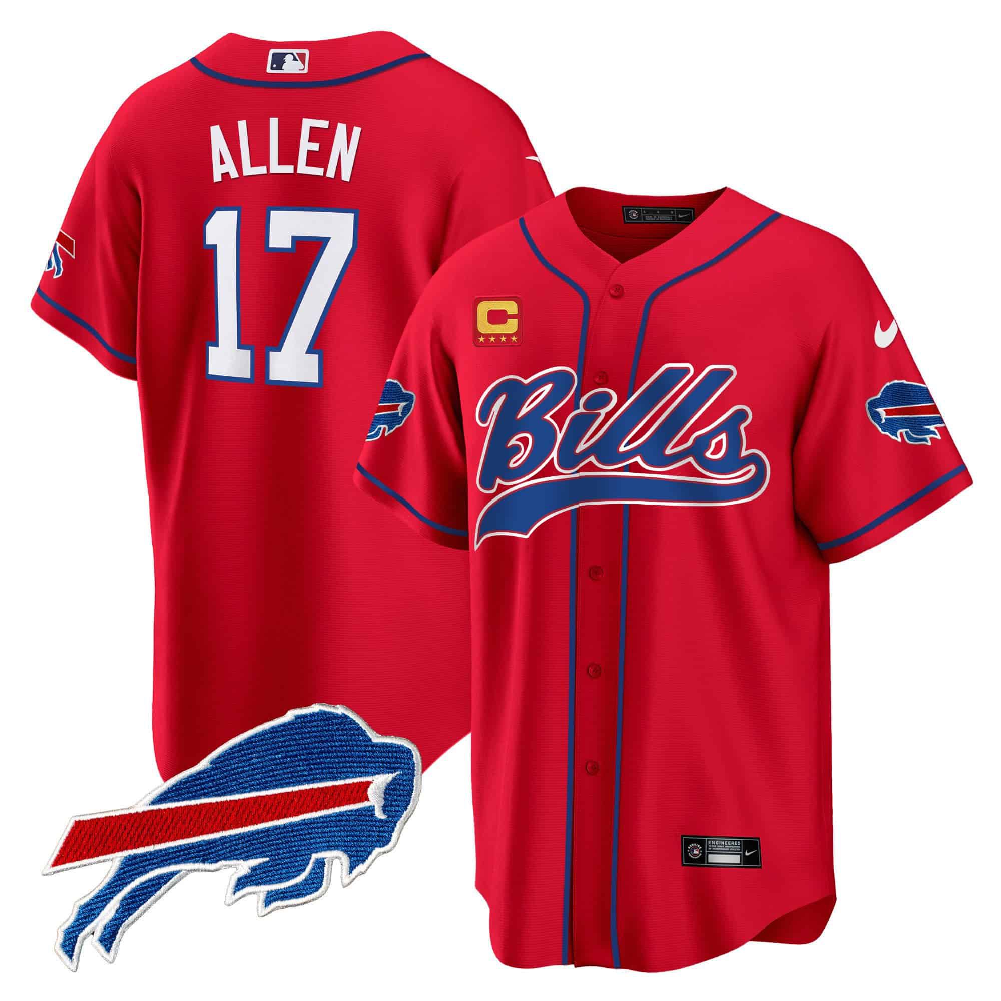 Men Buffalo Bills #17 Allen Red 2024 Nike Baseball Game NFL Jersey